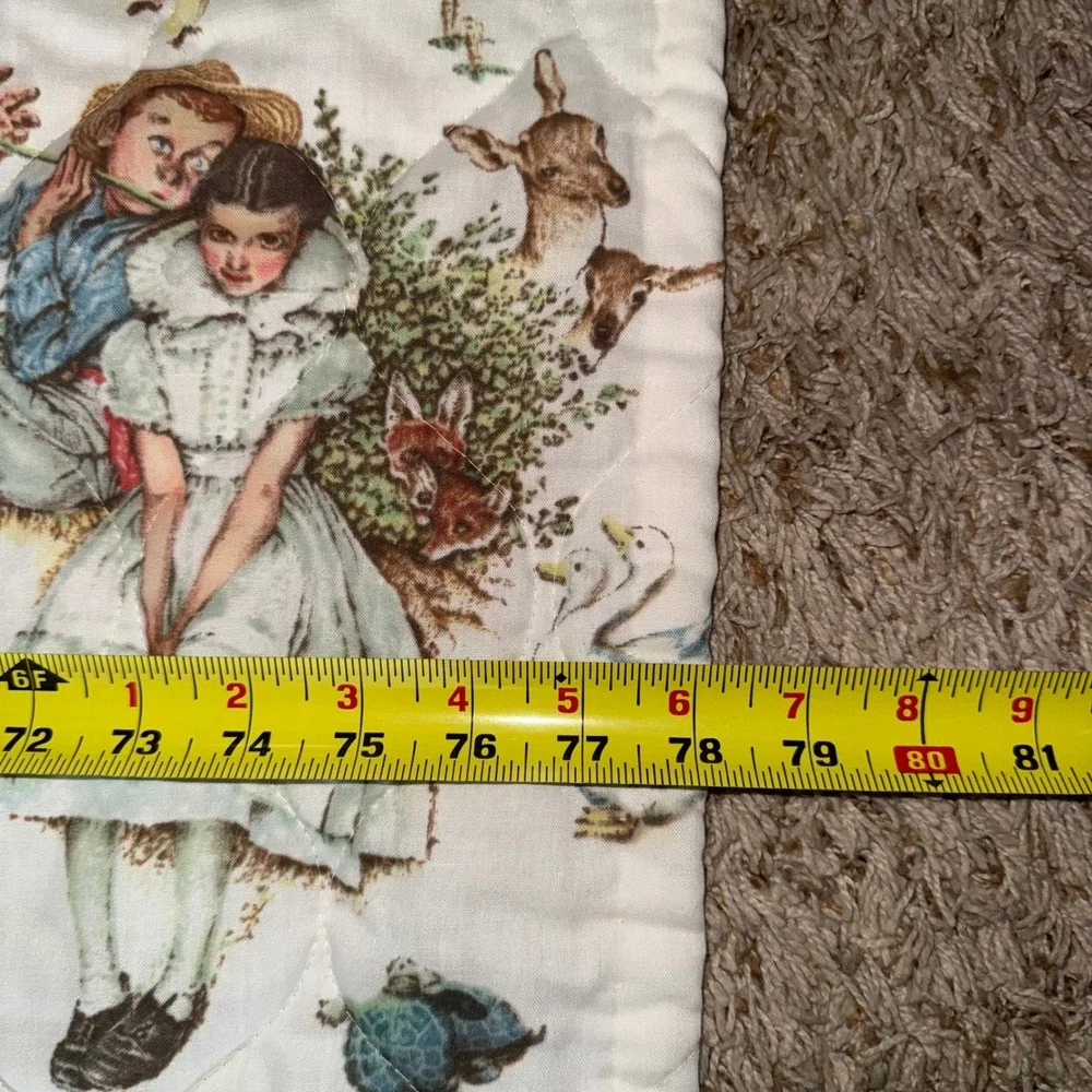 Norman Rockwell Quilt Bedspread Full Queen White Fair Vintage Americana Art